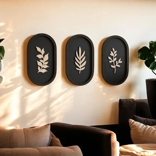 Harmony Trio -Set of 3 Wall Hanging | Wall Decor - 22cm X 39cm / Brown-Black - Wall hanging