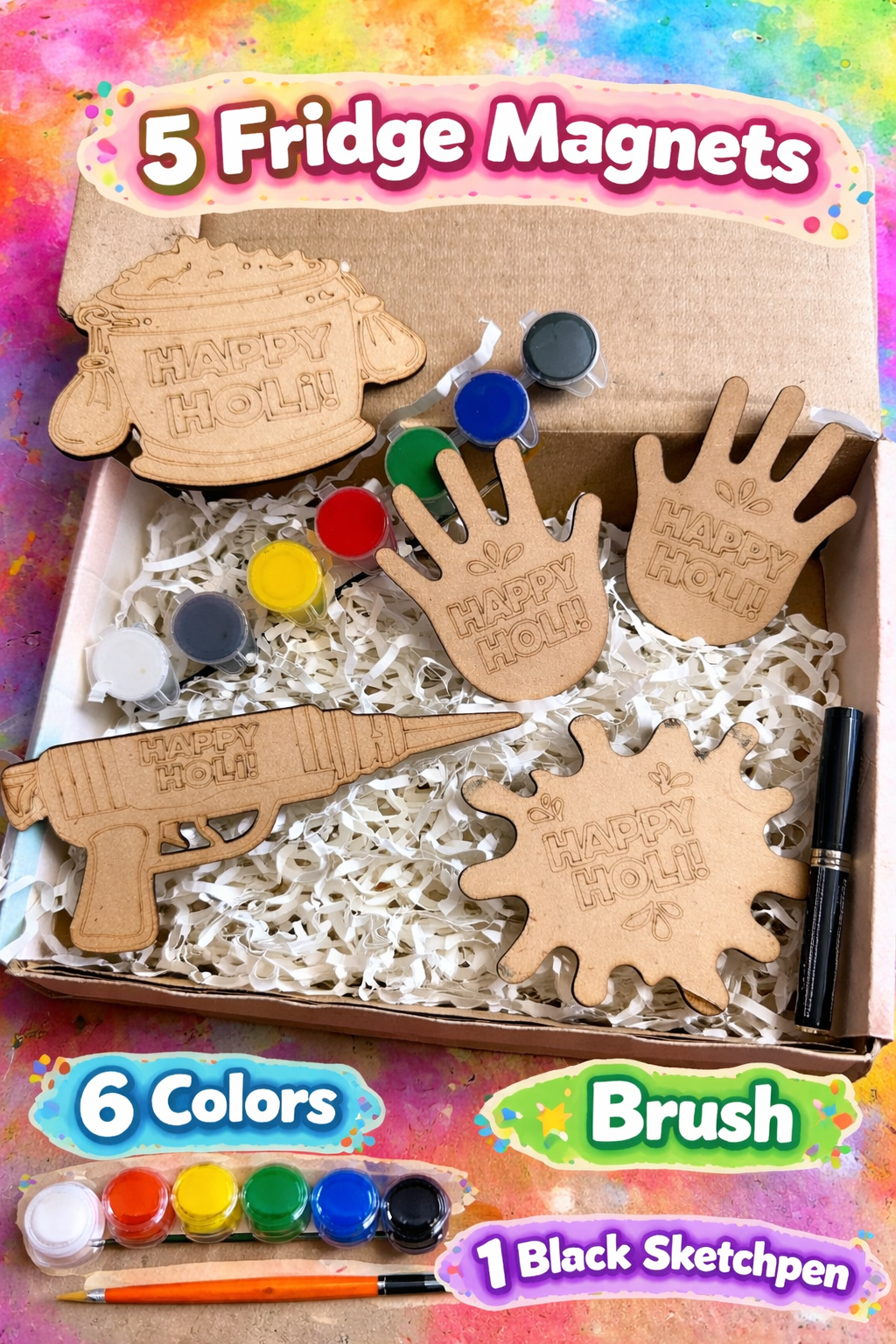 Holi Fridge Magnet DIY Kit | Paint Your Own Fridge Magnet | Birthday Return Gift I SPLASH DIY by Splash Arts - Festival