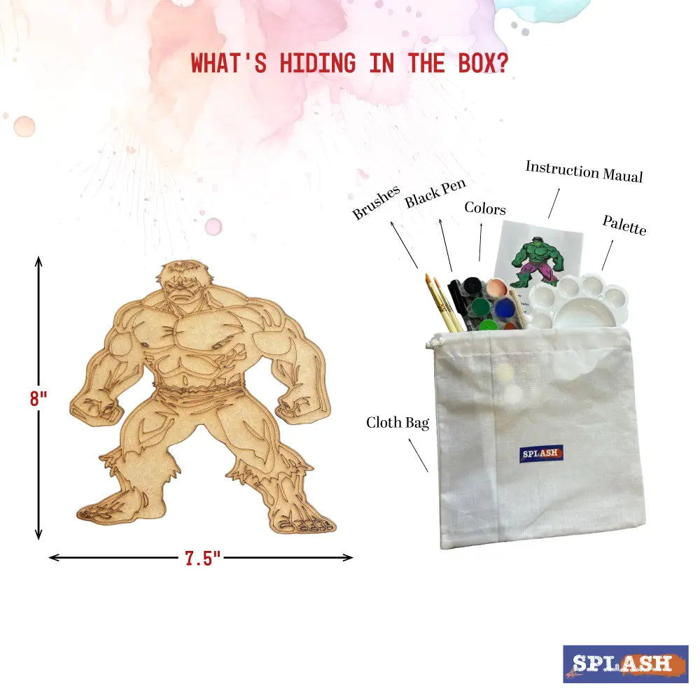 Hulk DIY Kit | Paint Your Own 8 inch Wooden Car Craft Kit | SPLASH DIY by Splash Arts