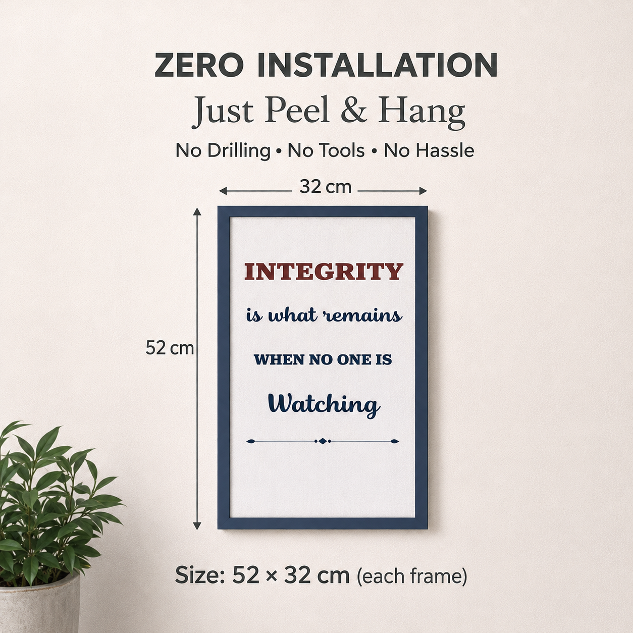 Integrity Wall Frame – Motivational Quote Decor - 32 cm × 52 cm - Wall hanging