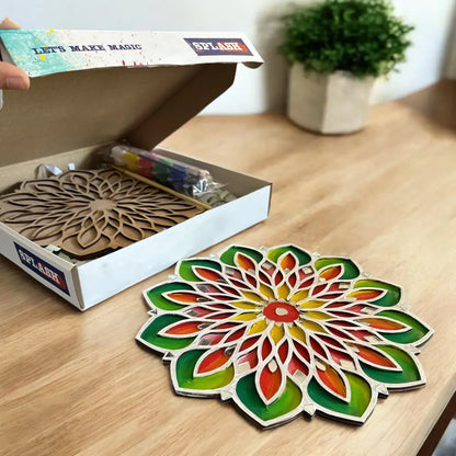Leaf and Flower Double Layerd Rangoli Design - 9inch DIY Kit I SPLASH DIY by Splash Arts - Festival