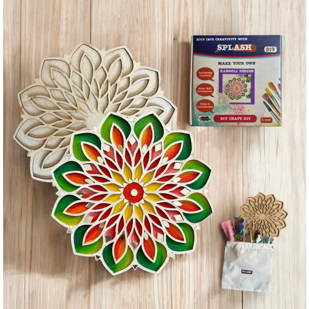 Leaf and Flower Double Layerd Rangoli Design - 9inch DIY Kit I SPLASH DIY by Splash Arts - Festival
