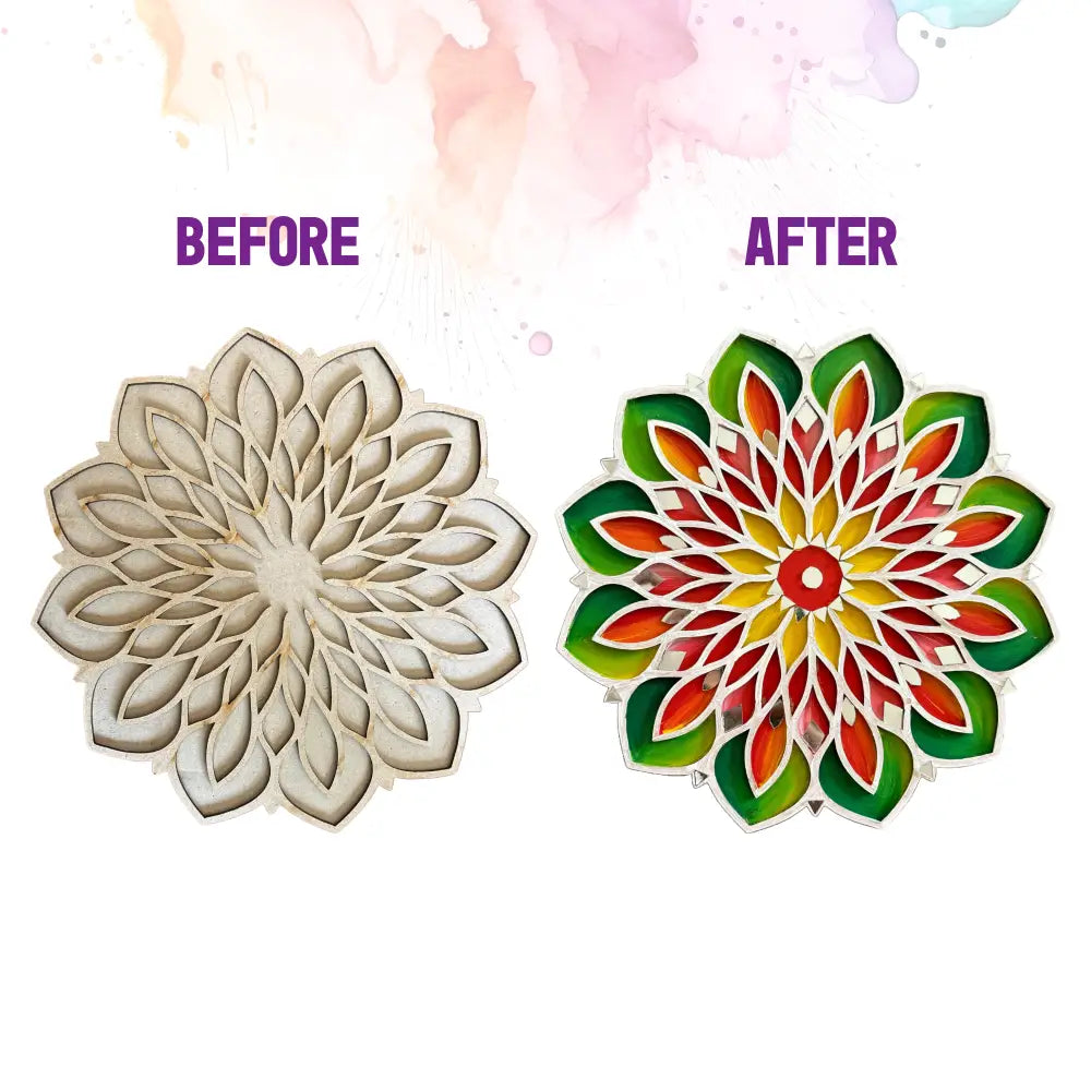 Leaf and Flower Double Layerd Rangoli Design - 9inch DIY Kit I SPLASH DIY by Splash Arts - Festival