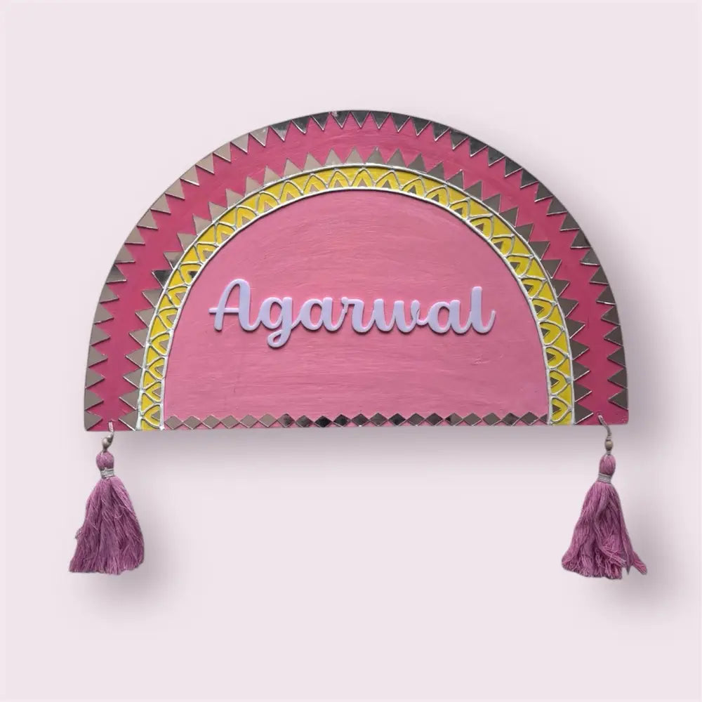 Lippan Art Mud Mirror Work Nameplate - nameplate