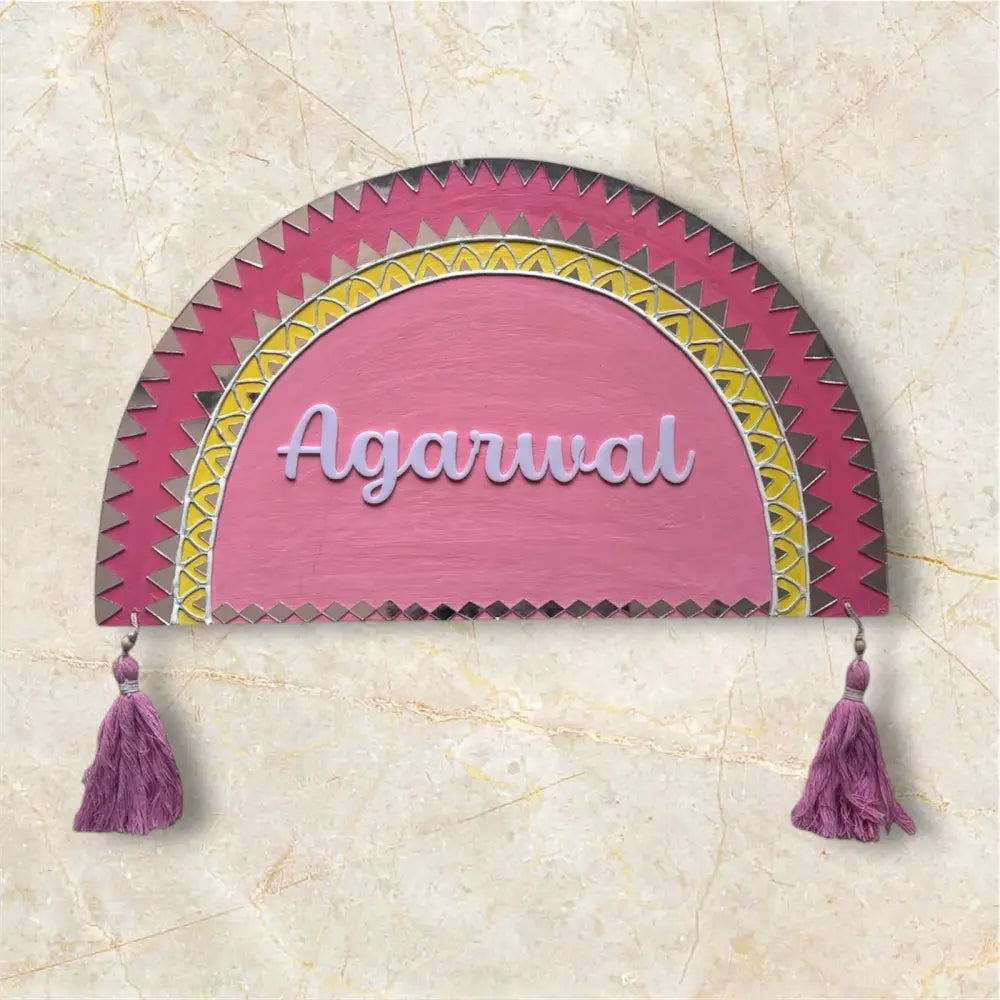Lippan Art Mud Mirror Work Nameplate - nameplate