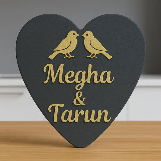Love Nest Nameplate | Handcrafted Personalized Wooden Name Plate for Home Entrance - nameplate