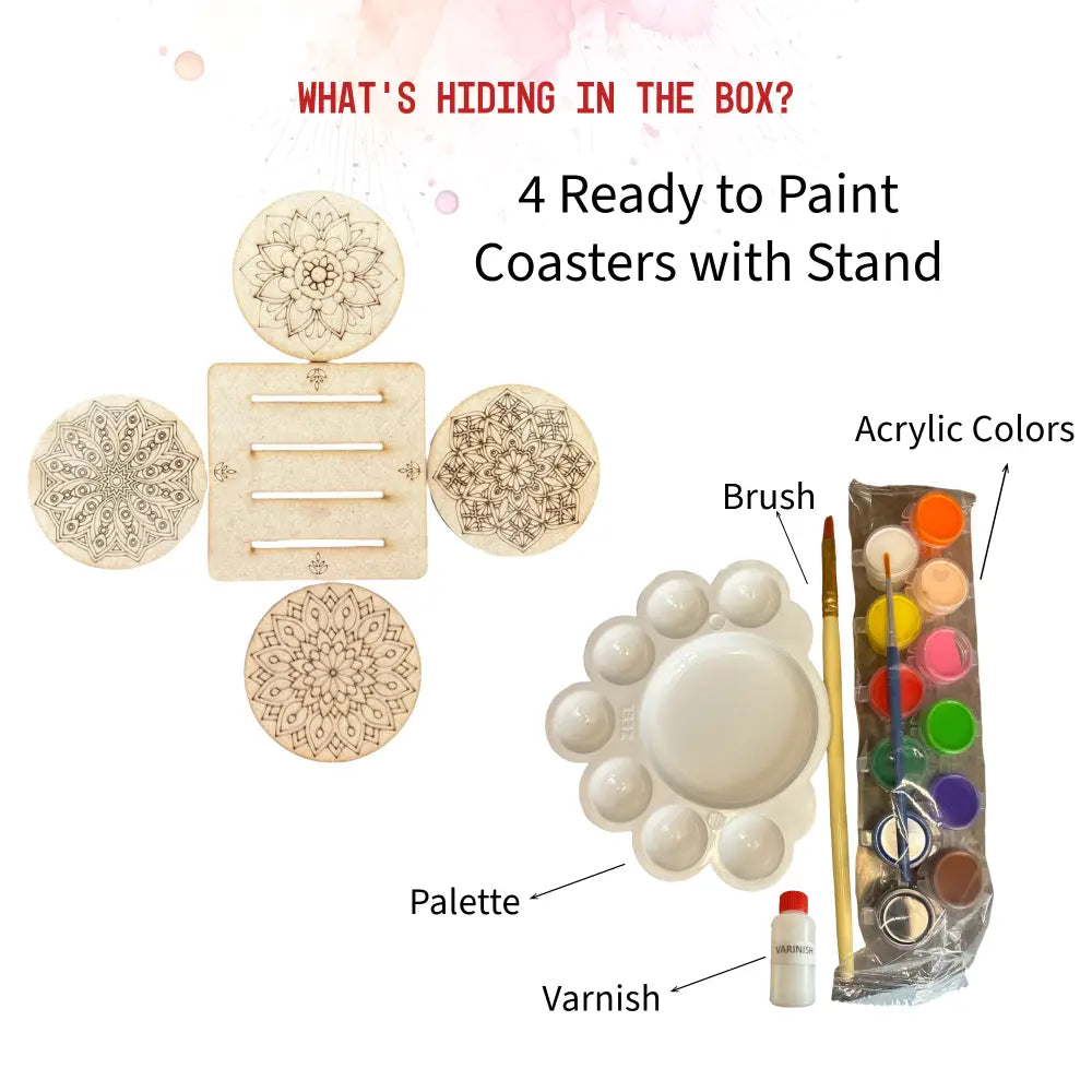 Mandala Coaster DIY Kit for Kids & Adults | Paint Your Own Wooden Coasters | SPLASH DIY by Splash Arts