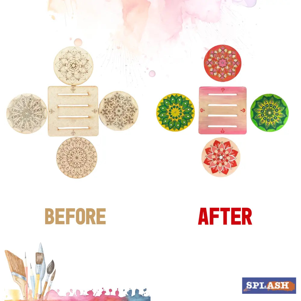 Mandala Coaster DIY Kit for Kids & Adults | Paint Your Own Wooden Coasters | SPLASH DIY by Splash Arts
