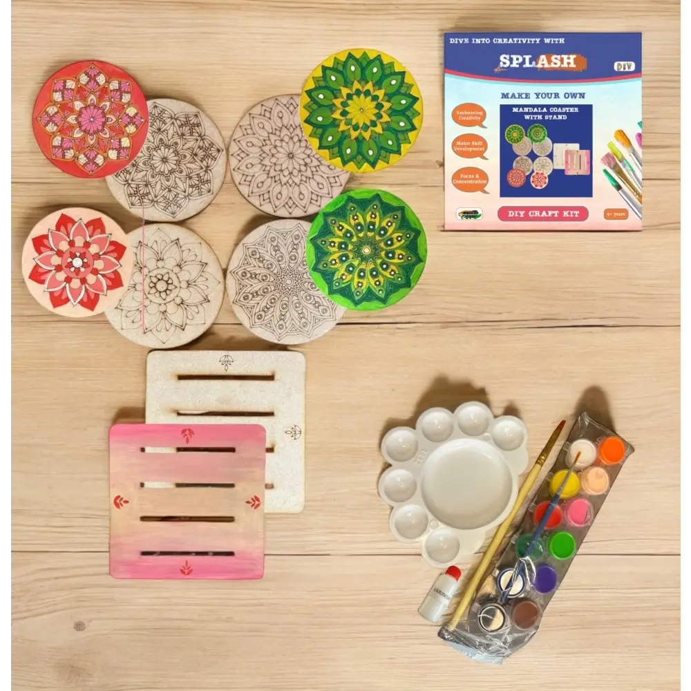 Mandala Coaster DIY Kit for Kids & Adults | Paint Your Own Wooden Coasters | SPLASH DIY by Splash Arts