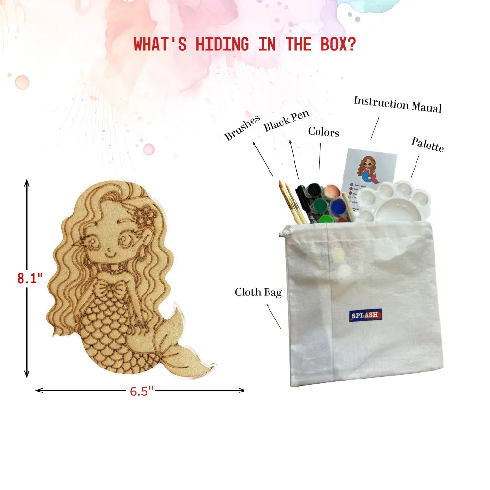 Mermaid DIY Kit | Paint Your Own 8 inch Wooden Car Craft Kit | SPLASH DIY by Splash Arts