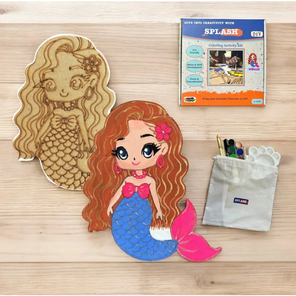 Mermaid DIY Kit | Paint Your Own 8 inch Wooden Car Craft Kit | SPLASH DIY by Splash Arts