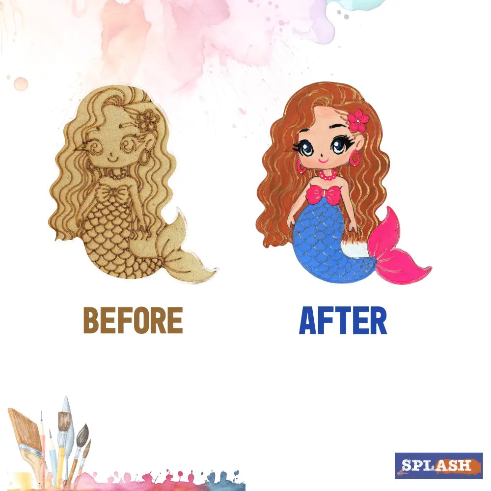 Mermaid DIY Kit | Paint Your Own 8 inch Wooden Car Craft Kit | SPLASH DIY by Splash Arts