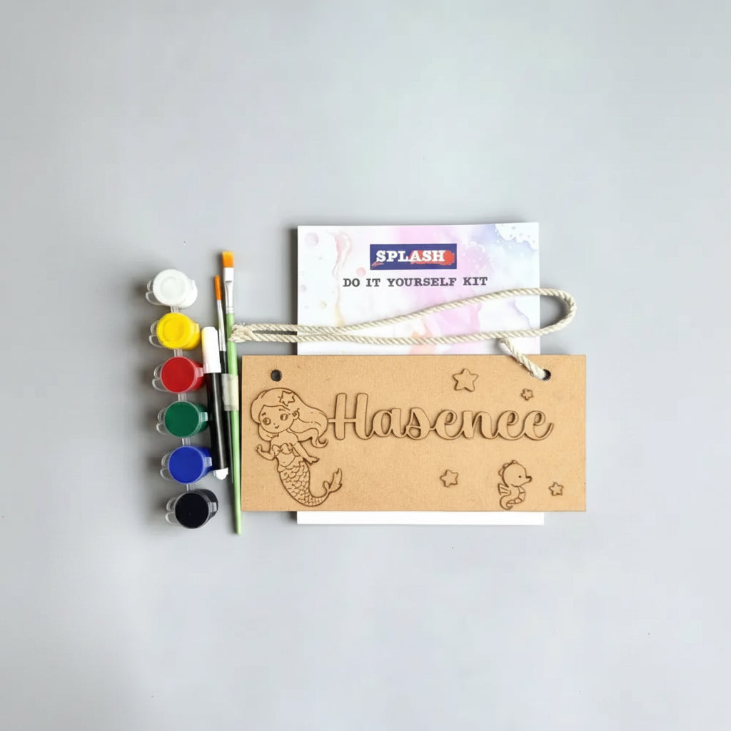 Mermaid Nameboard DIY Kit for Kids | Personalized Paint Your Own Name Board | Birthday Return Gift I SPLASH DIY