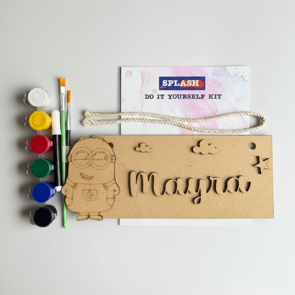 Minion Theme Nameboard DIY Kit for Kids| Personalized Paint Your Own Name Board | Birthday Return Gift I SPLASH DIY