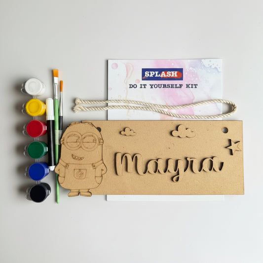 Minion Theme Nameboard DIY Kit for Kids| Personalized Paint Your Own Name Board | Birthday Return Gift I SPLASH DIY