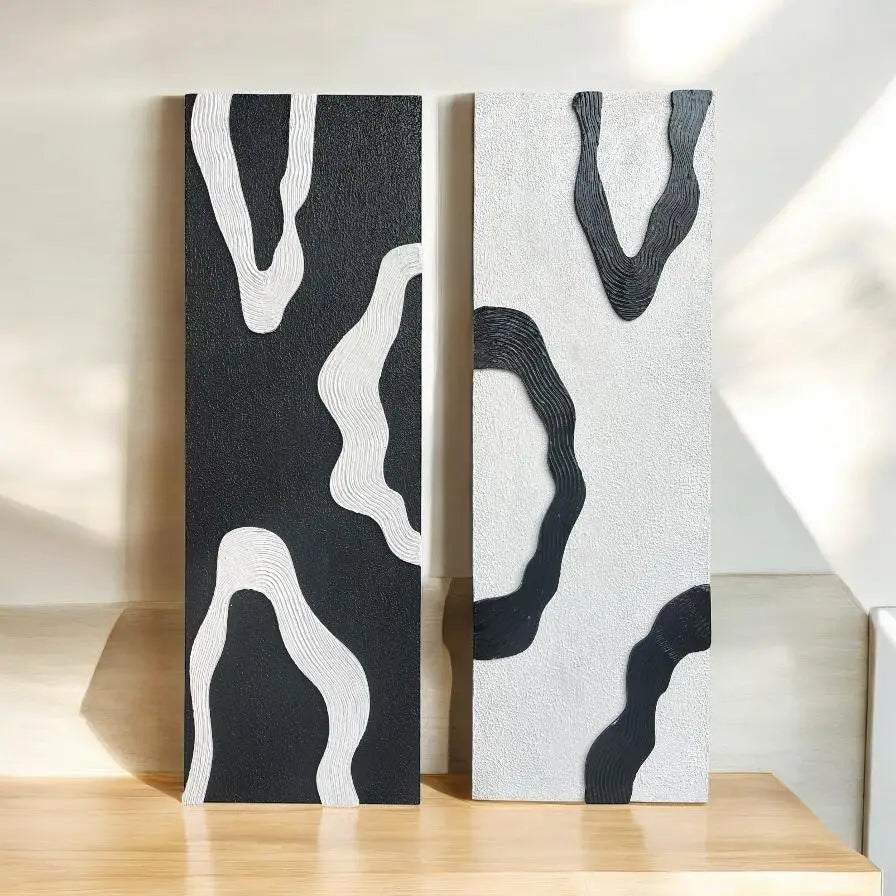 Monochrome Wave Texture Panels | Wall Decor - 59 cm × 19 cm / MDF Wood - Wall hanging