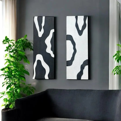 Monochrome Wave Texture Panels | Wall Decor - 59 cm × 19 cm / MDF Wood - Wall hanging