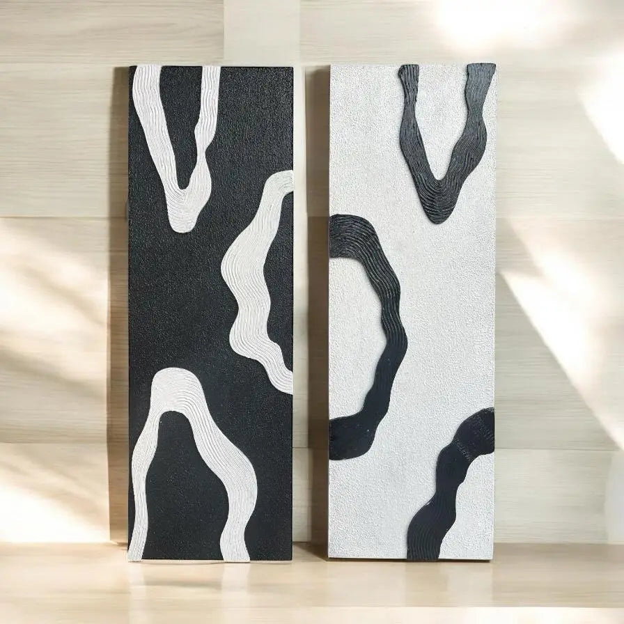 Monochrome Wave Texture Panels | Wall Decor - 59 cm × 19 cm / MDF Wood - Wall hanging