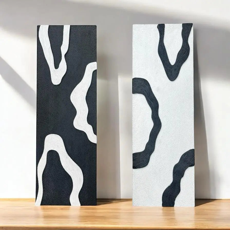Monochrome Wave Texture Panels | Wall Decor - 59 cm × 19 cm / MDF Wood - Wall hanging