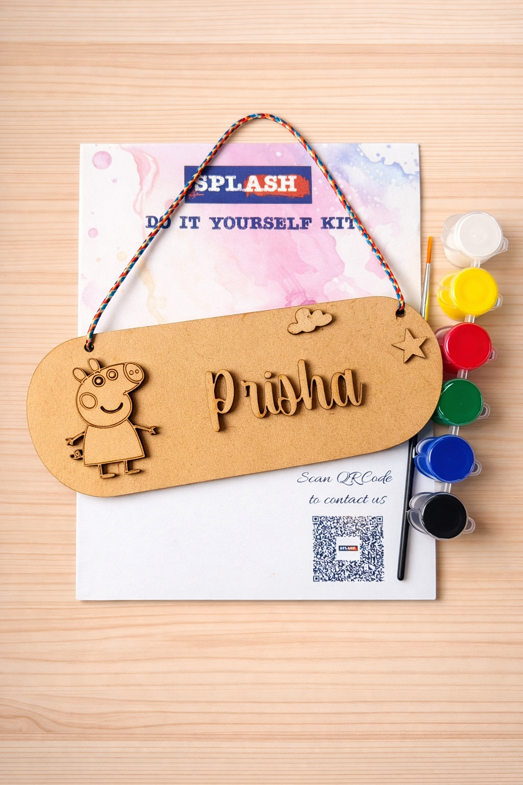 Peppa Pig theme personalised nameplate DIY kit for kids with paint colors and brush perfect for birthday return gifts