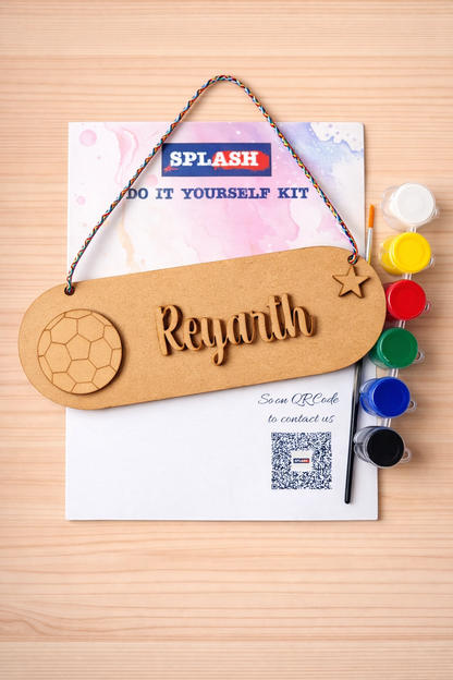 Football theme personalised nameplate DIY kit for kids with paint colors and brush perfect for birthday return gifts