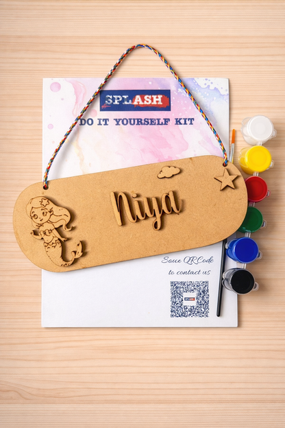Mermaid theme personalised nameplate DIY kit for kids with paint colors and brush perfect for birthday return gifts