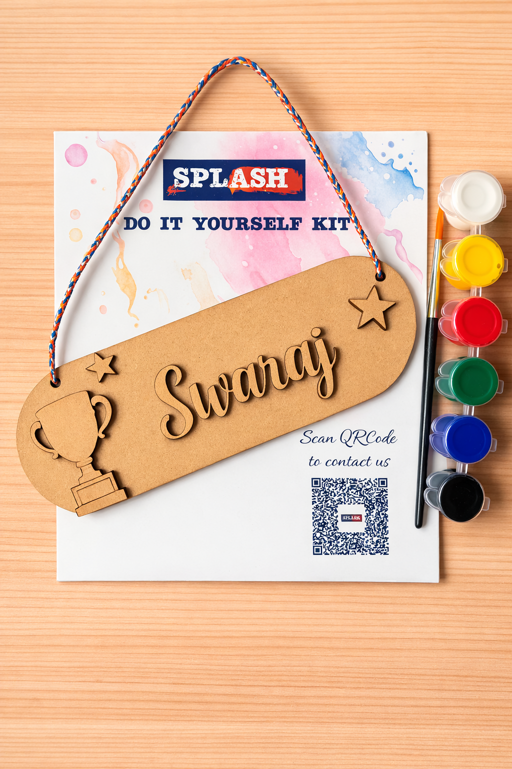 Trophy theme personalised nameplate DIY kit for kids with paint colors and brush perfect for birthday return gifts