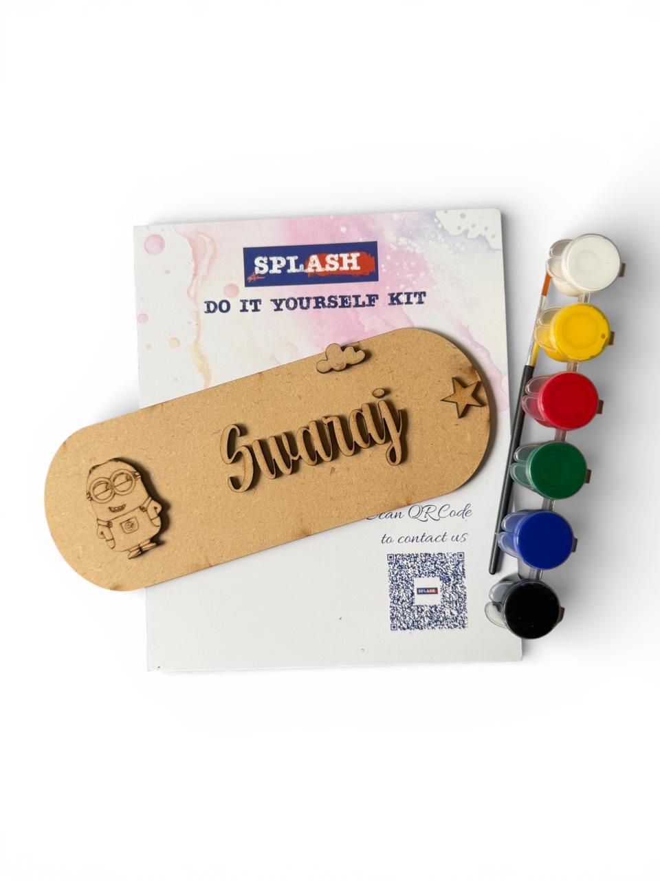 Minion theme personalised nameplate DIY kit for kids with paint colors and brush perfect for birthday return gifts