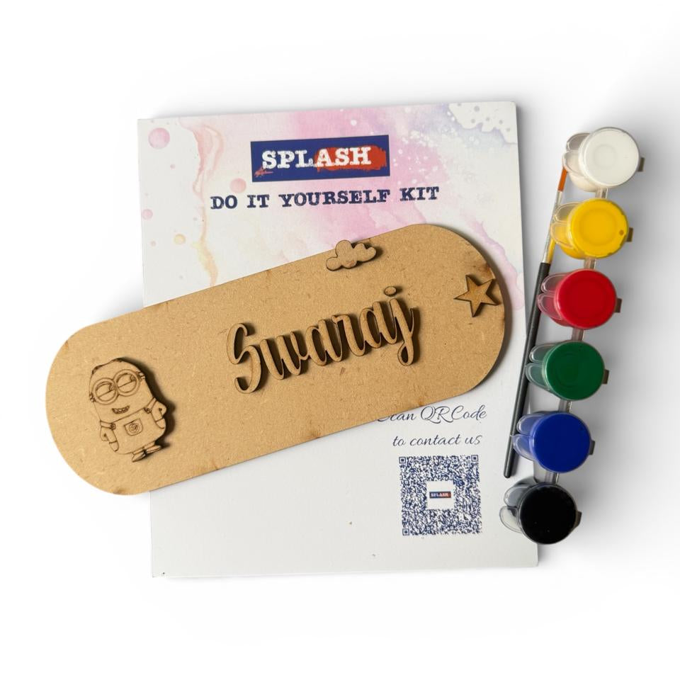 Minion theme personalised nameplate DIY kit for kids with paint colors and brush perfect for birthday return gifts