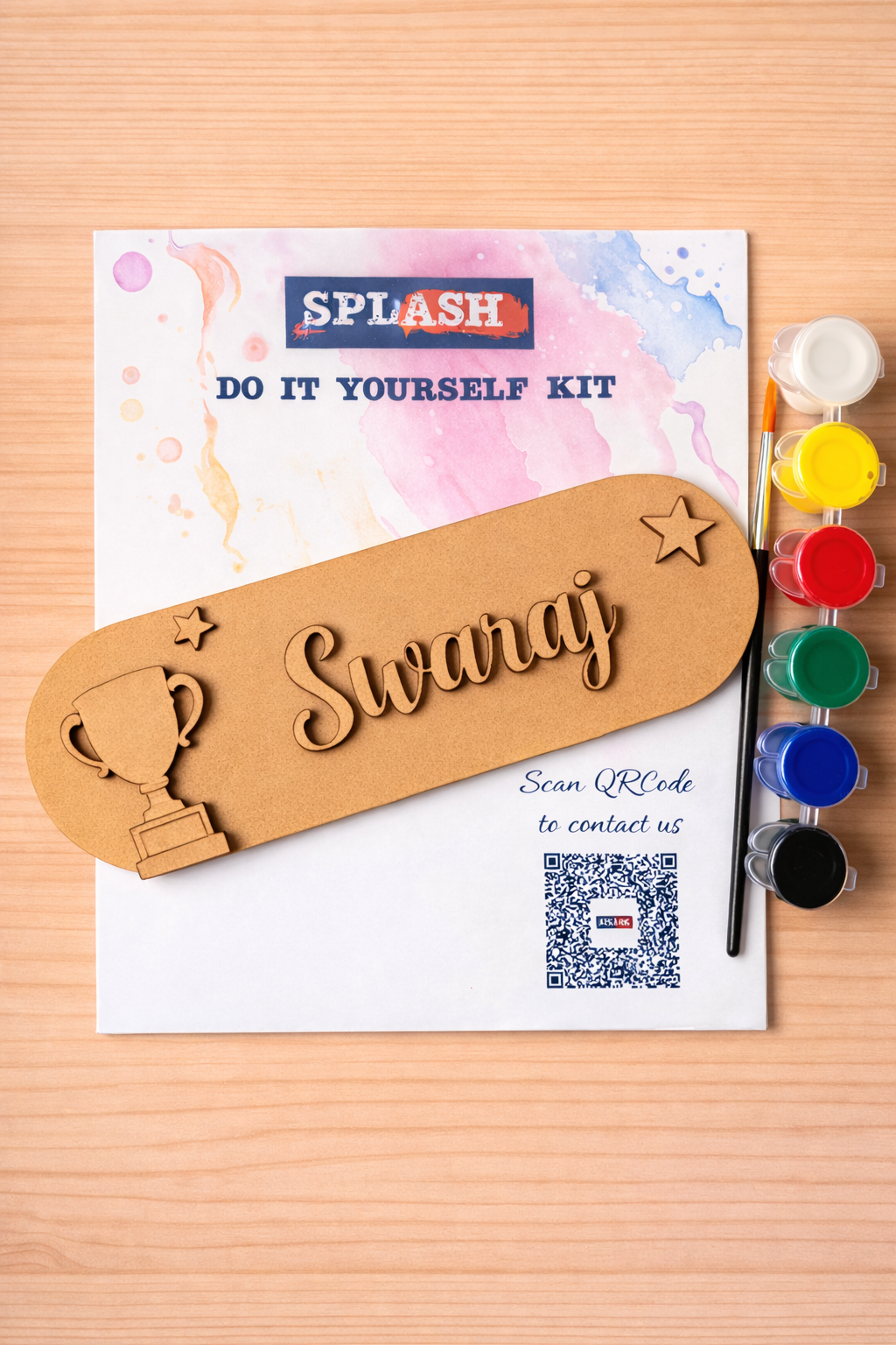Trophy theme personalised nameplate DIY kit for kids with paint colors and brush perfect for birthday return gifts