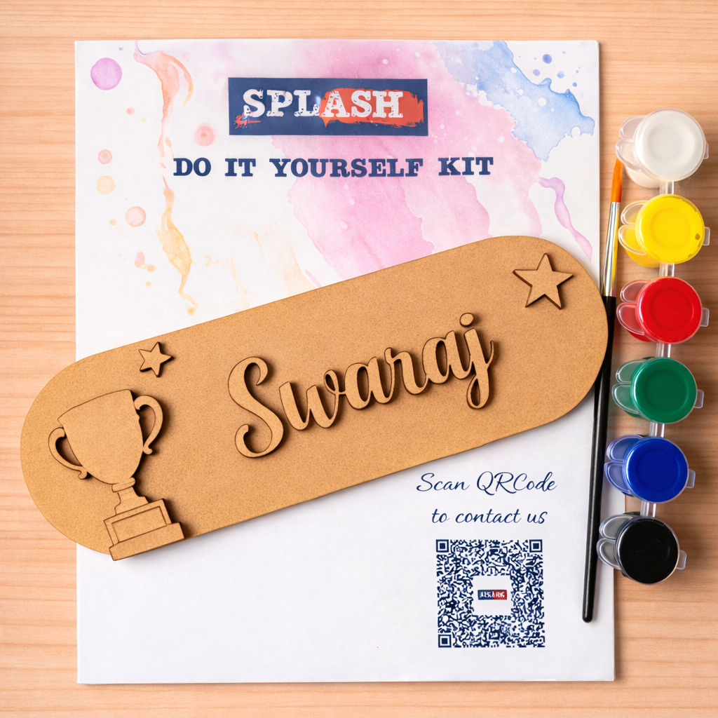 Trophy theme personalised nameplate DIY kit for kids with paint colors and brush perfect for birthday return gifts