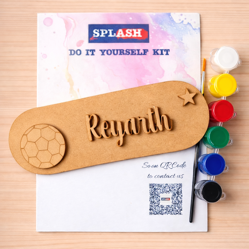 Football theme personalised nameplate DIY kit for kids with paint colors and brush perfect for birthday return gifts