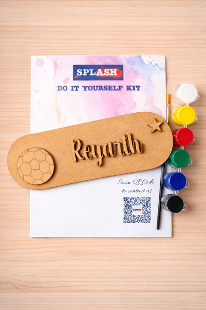Football theme personalised nameplate DIY kit for kids with paint colors and brush perfect for birthday return gifts