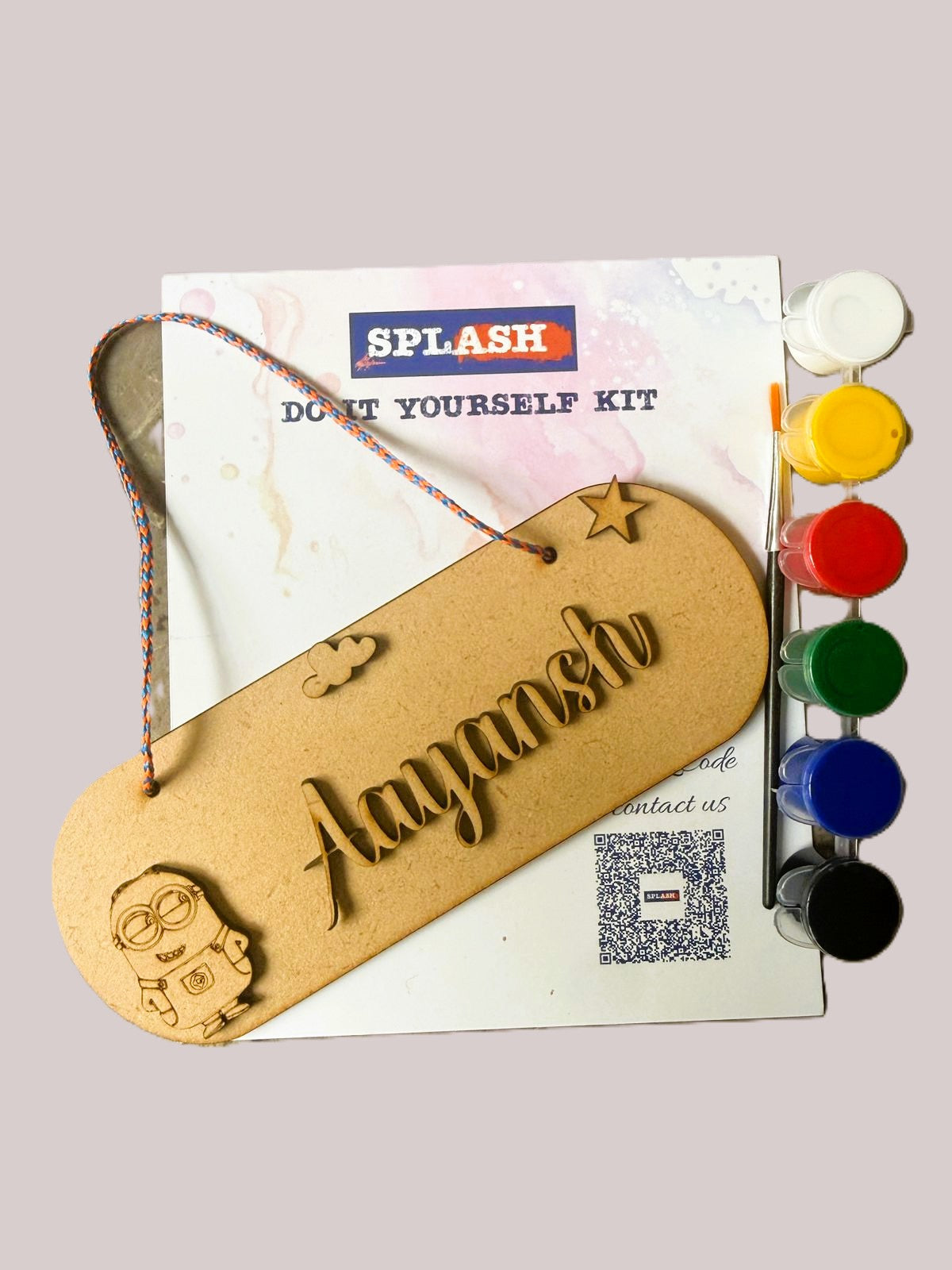 Minion theme personalised nameplate DIY kit for kids with paint colors and brush perfect for birthday return gifts