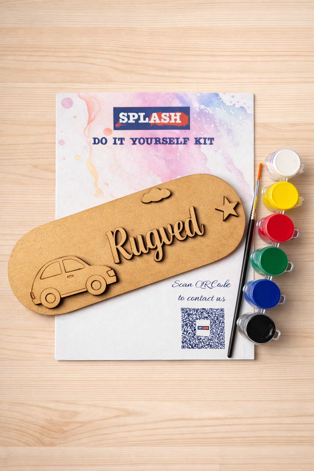 Car theme personalised nameplate DIY kit for kids with paint colors and brush perfect for birthday return gifts