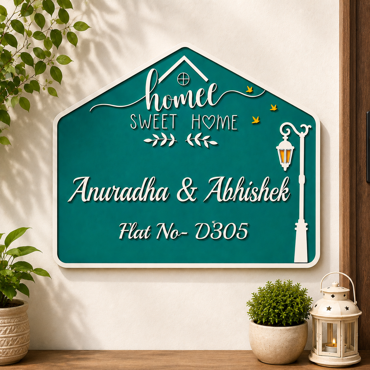 My Sweet Home Nameplate I Handcrafted Personalized Wooden Nameplate for Home Entrance - nameplate