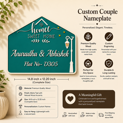 My Sweet Home Nameplate I Handcrafted Personalized Wooden Nameplate for Home Entrance - nameplate