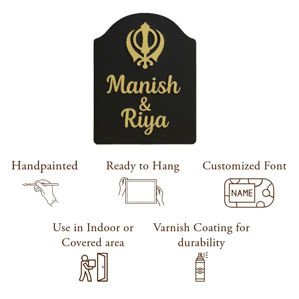 Nanak’s Grace Nameplate | Handcrafted Personalized Wooden Name Plate for Home Entrance - nameplate