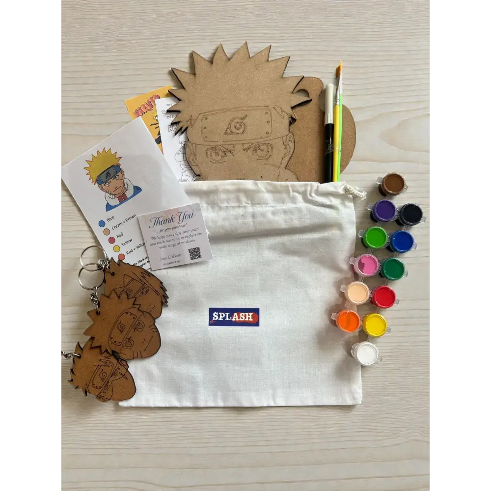 Naruto DIY Wood Painting Kit for Kids | Sasuke & Kakashi Wooden Cutouts with Paints & Brushes | Anime Art Craft Kit
