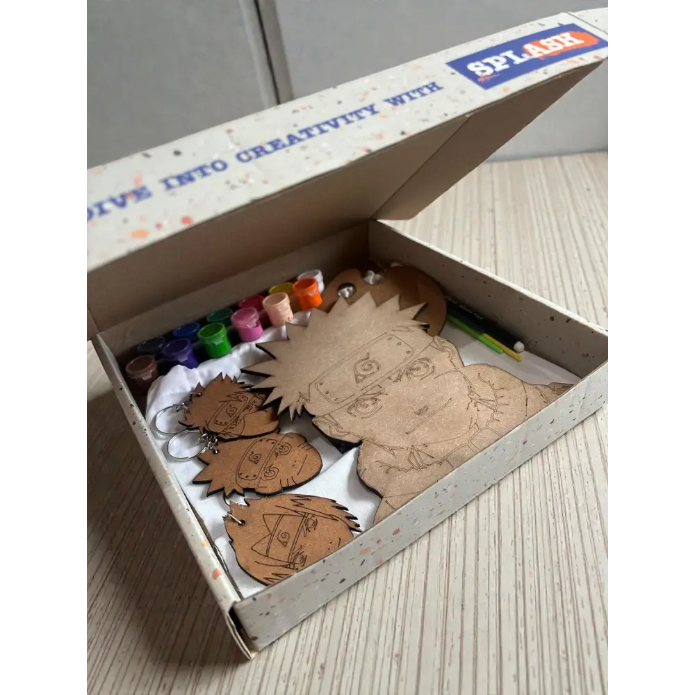 Naruto DIY Wood Painting Kit for Kids | Sasuke & Kakashi Wooden Cutouts with Paints & Brushes | Anime Art Craft Kit