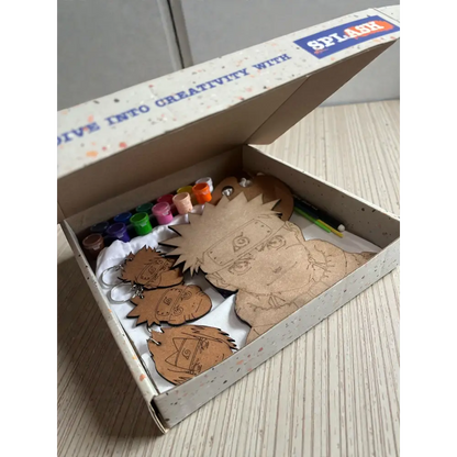 Naruto DIY Wood Painting Kit for Kids | Sasuke & Kakashi Wooden Cutouts with Paints & Brushes | Anime Art Craft Kit