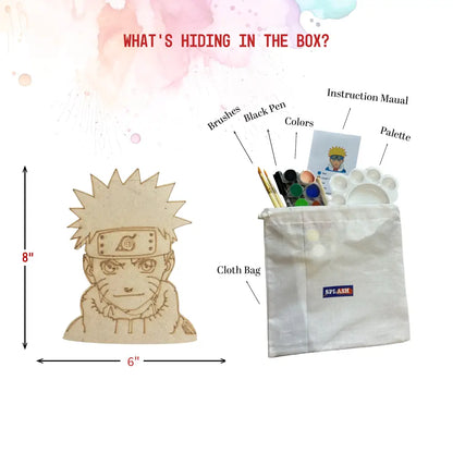 Naruto DIY Wood Painting Kit for Kids | Sasuke & Kakashi Wooden Cutouts with Paints & Brushes | Anime Art Craft Kit
