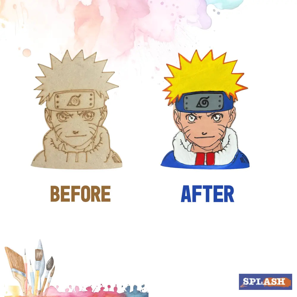 Naruto DIY Wood Painting Kit for Kids | Sasuke & Kakashi Wooden Cutouts with Paints & Brushes | Anime Art Craft Kit