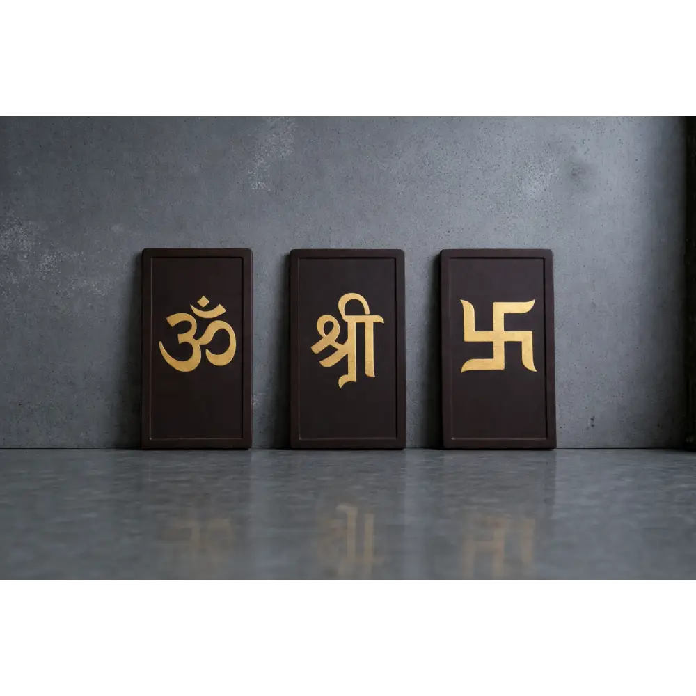 Om Shree Swastik – Modern Spiritual Wall Art (Set of 3) I Wall Decor - Wall hanging