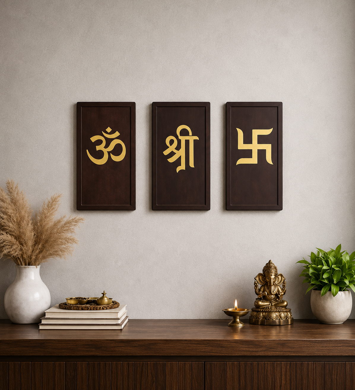 Om Shree Swastik – Modern Spiritual Wall Art (Set of 3) I Wall Decor - Wall hanging