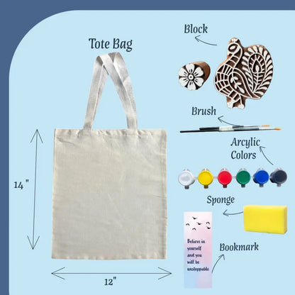Peacock & Flower Block Painting DIY Kit |Paint Your Own Tote Bag | SPLASH DIY by Splash Arts - indianart
