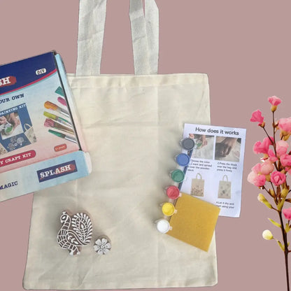 Peacock & Flower Block Painting DIY Kit |Paint Your Own Tote Bag | SPLASH DIY by Splash Arts - indianart