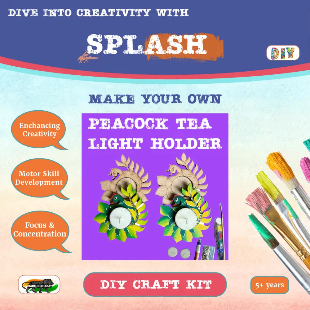 Peacock Tea Light Candle Holder DIY Kit | SPLASH DIY by Splash Arts - Festival