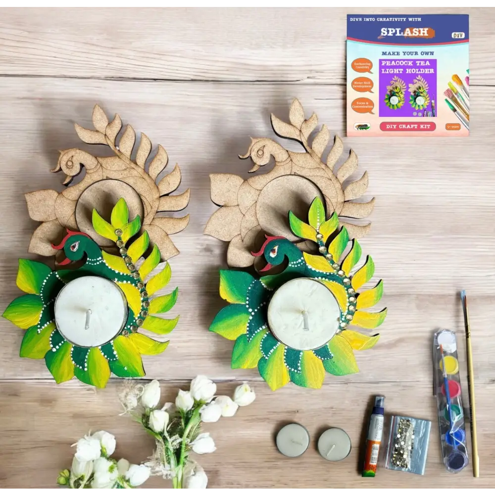 Peacock Tea Light Candle Holder DIY Kit | SPLASH DIY by Splash Arts - Festival