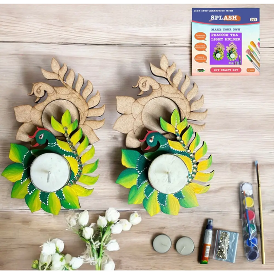 Peacock Tea Light Candle Holder DIY Kit | SPLASH DIY by Splash Arts - Festival